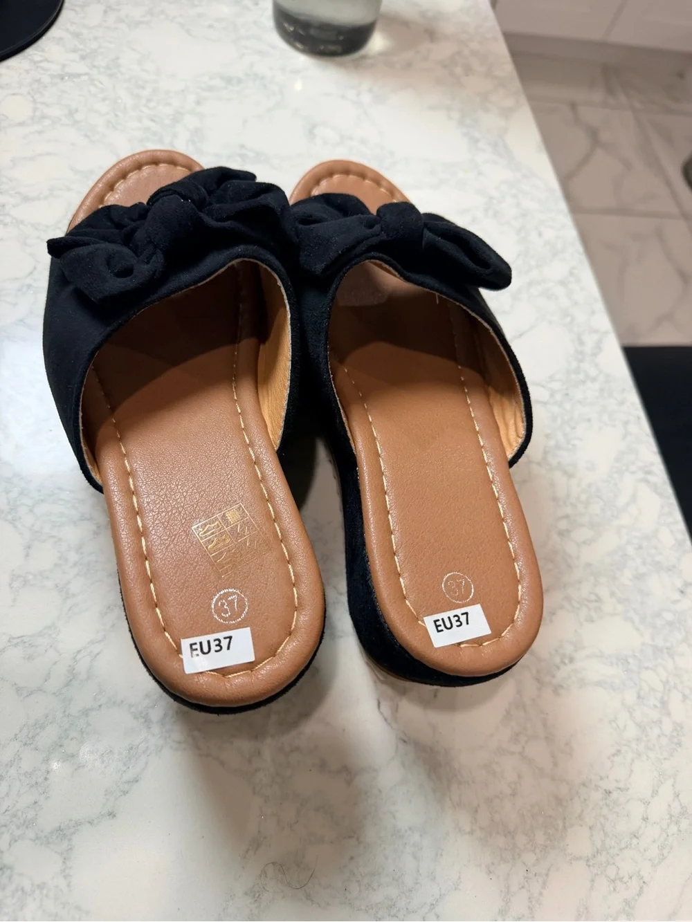 Black Bow Platform Slide Wedges - Stylish Slip-On for Women